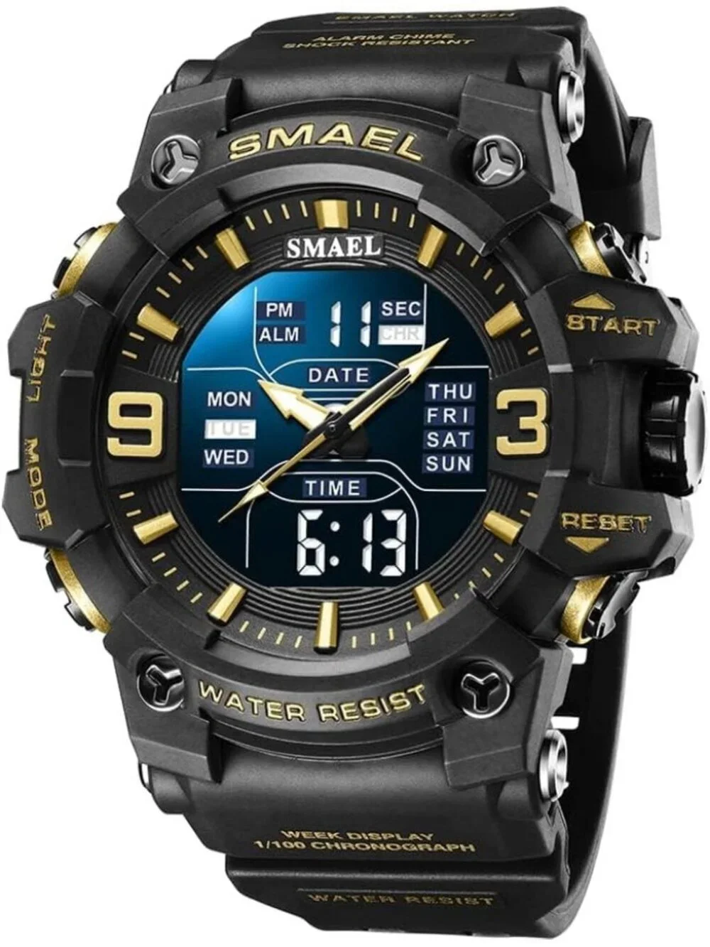 Men Black Gold Analog Quartz S-Shock Waterproof Outdoor Sports LED Digital Watch